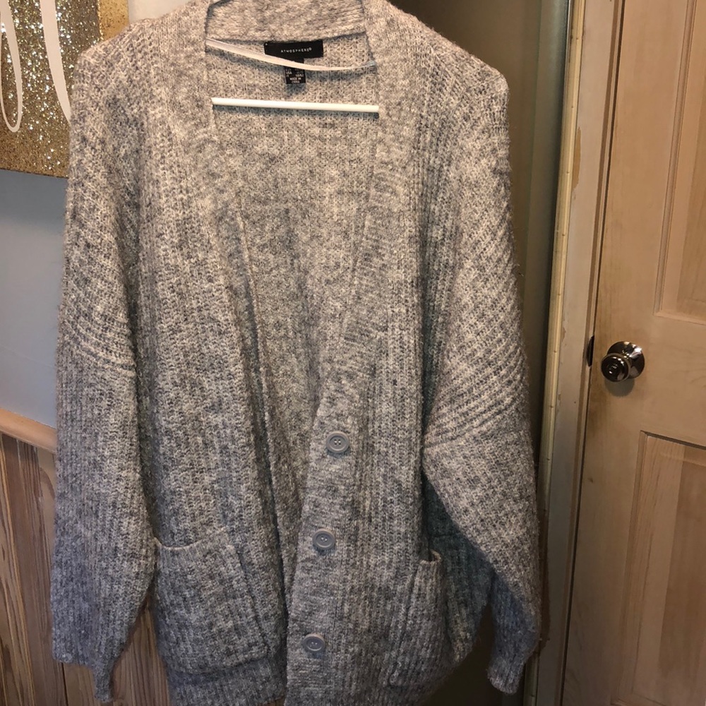 Gray and White Knit Sweater